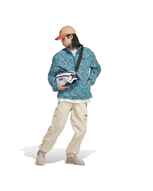 Adidas Originals Blue Lightweight Three-Stripe Windbreaker for men