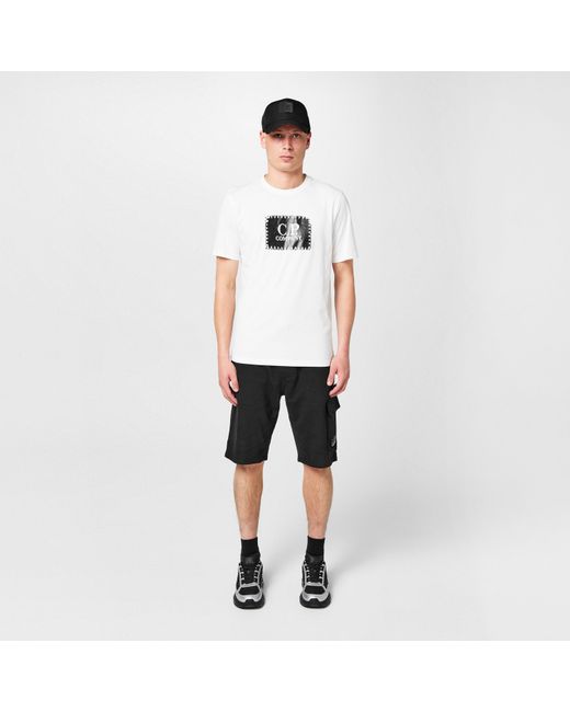 C P Company White Block Logo Regular Fit T-Shirt for men