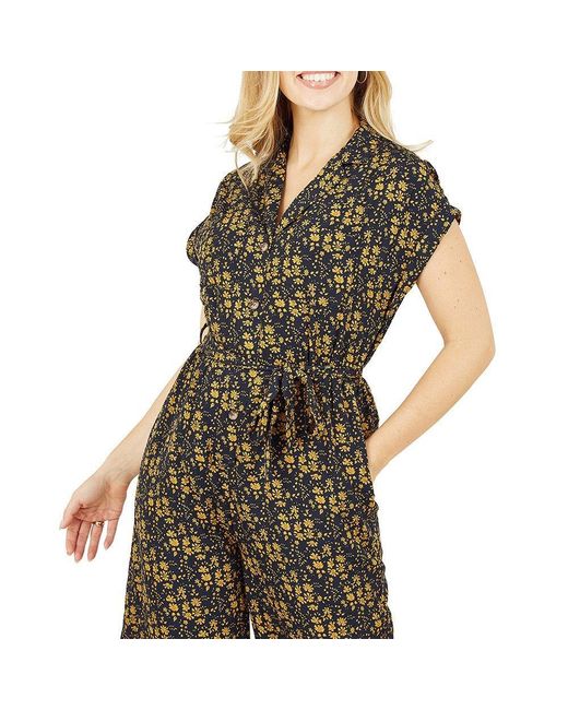 Yumi' Green Ditsy Jumpsuit With Pockets