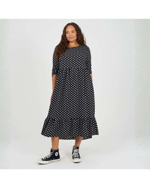 Brave Soul Black Plus Size Polka Dot Midi Dress With Tiered Hem