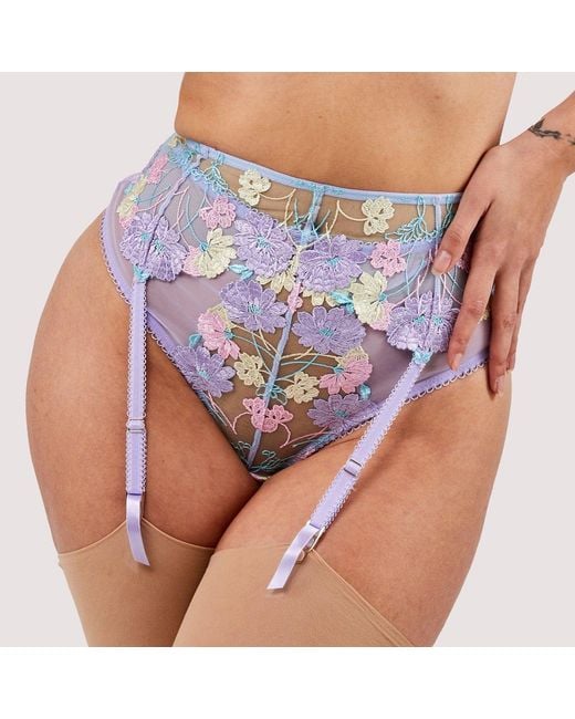 Playful Promises Blue Luna Pastel Embroidery Picot Elastic Suspender