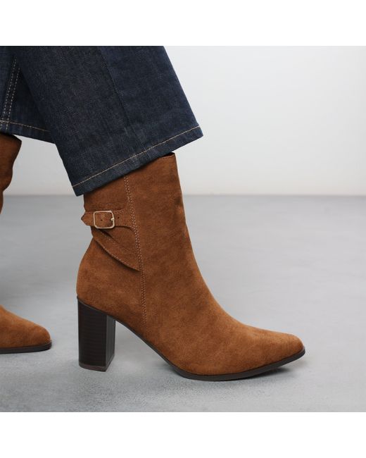 Where's That From Brown Wheres Block Heel Boot With Buckle Detail