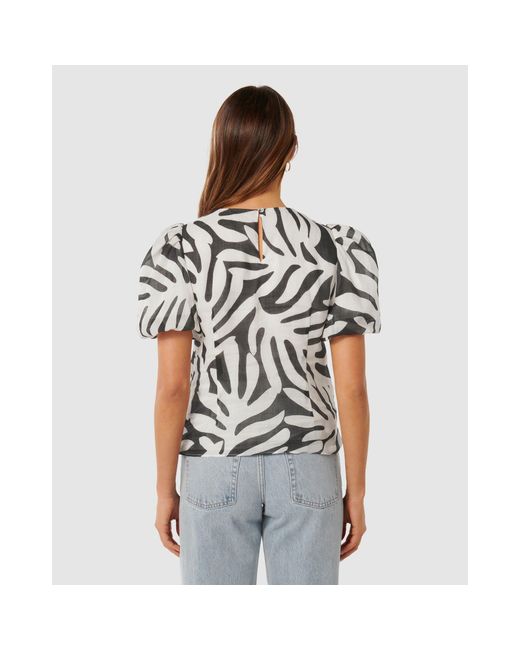 Forever New Gray Lula Puff Sleeves Top