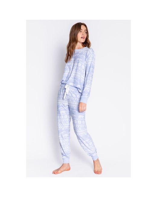 Pj Salvage Blue Snowflake Cuffed Pant