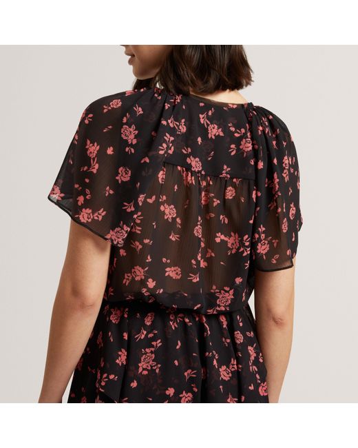 Ted Baker Black Soft Woven Peplum Top