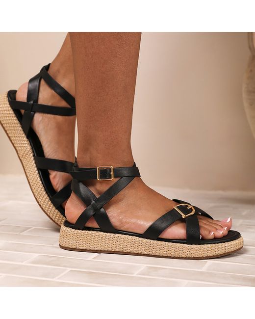 Where's That From Black Pu Alora Wide-Fit Cross-Over Buckle Strap Sa