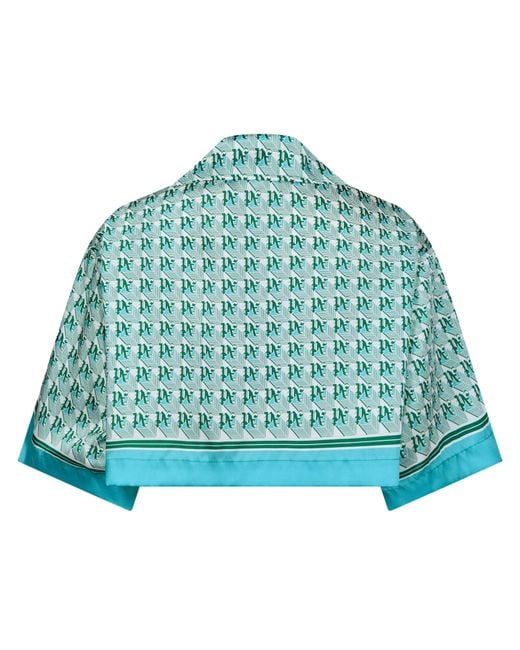 Palm Angels Blue Diamond Cropped Shirt