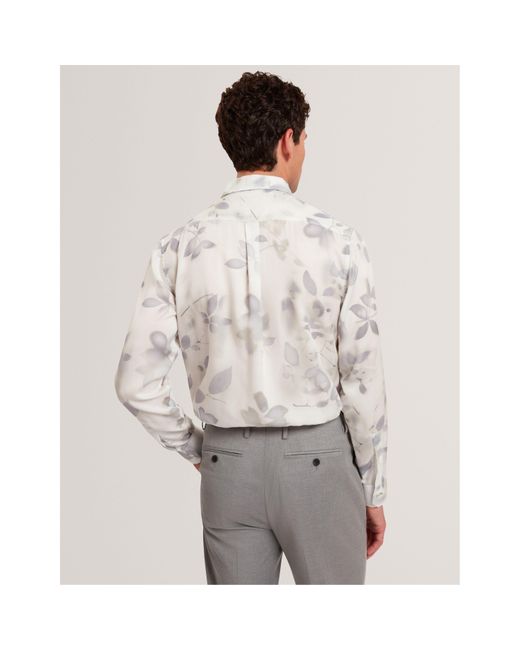 Ted Baker White Leaf Print Long-Sleeve Patterned Shirt for men