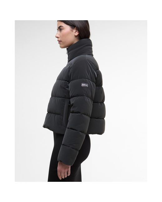 Barbour Black Hudson Faux Velvet Long Sleeve Short Puffer Jacket