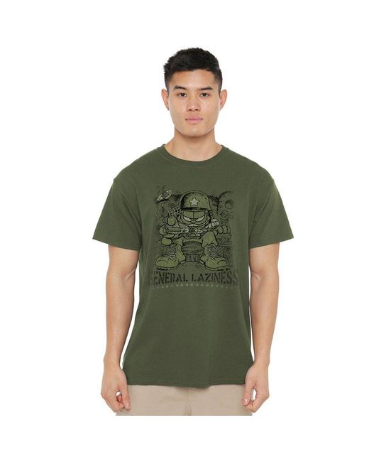 Garfield Green General Laziness T Shirt Military for men