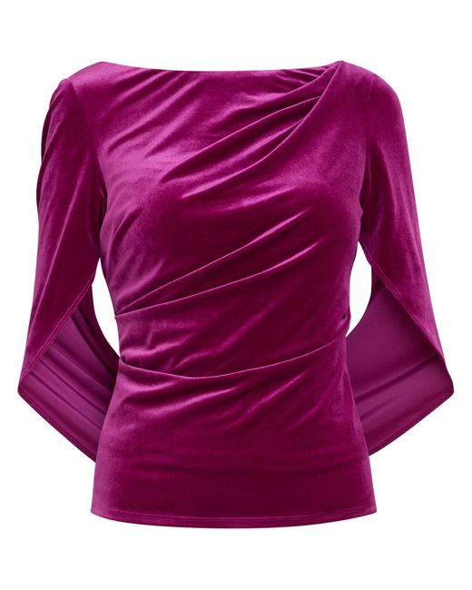 Gina Bacconi Pink Merna Draped Velvet Blouse