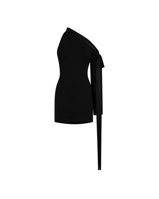 David Koma Black Bow One Shoulder Mini Dress
