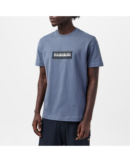 Napapijri Blue Nap Box Logo Short Sleeve T-Shirt for men