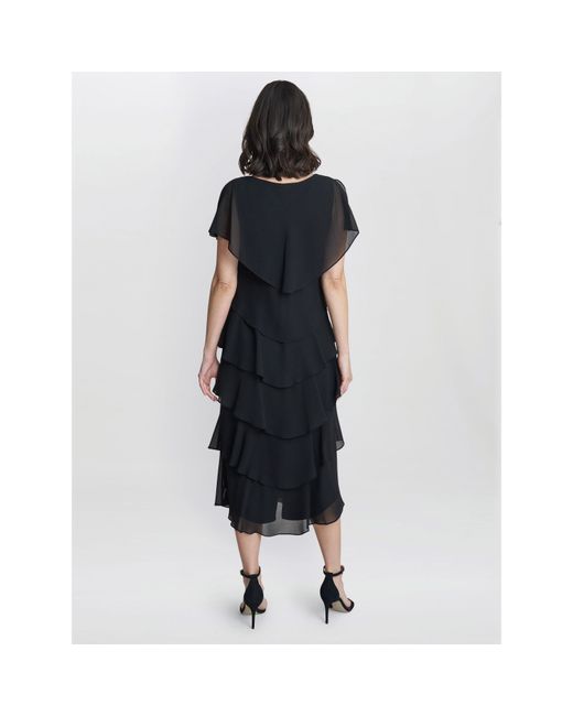 Gina Bacconi Blue Tessa Midi Tiered Cocktail Dress