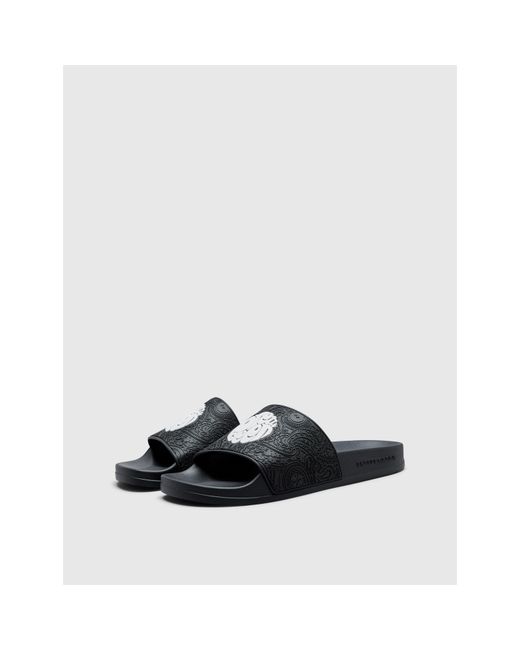 Pretty Green Black Pg Okala Embossed Pool Sliders for men
