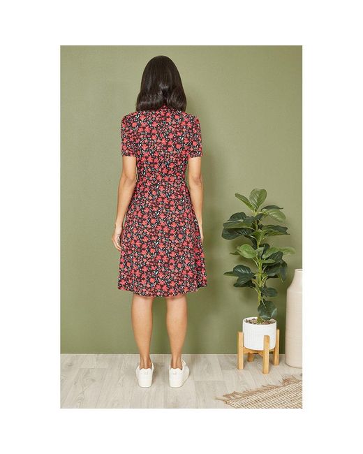 Yumi' Green Poppy Print Retro Shirt Dress