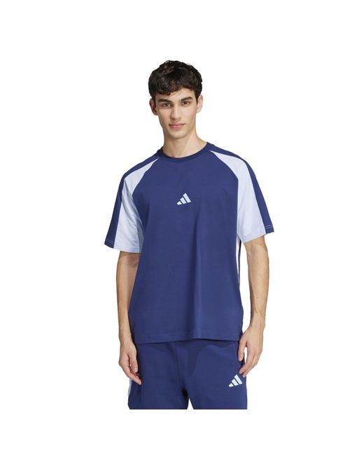 Adidas Blue Seasonal Essentials Colorblock T-Shirt for men