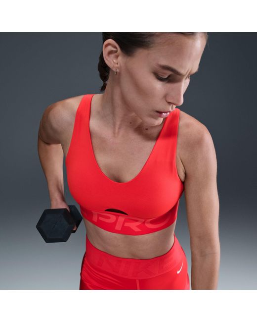 Nike Red Pro Indy Plunge Medium-Support Padded Sports Bra