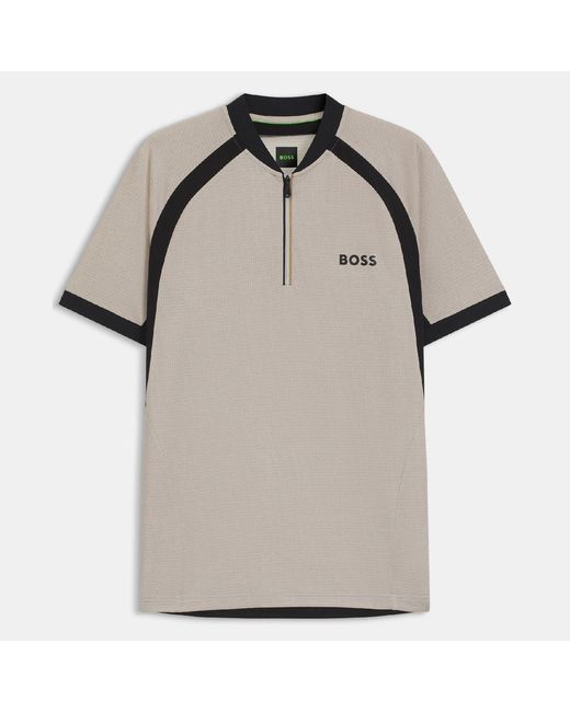 Boss Gray Pl_Toc Matchball Zip-Neck Mesh Polo Shirt for men