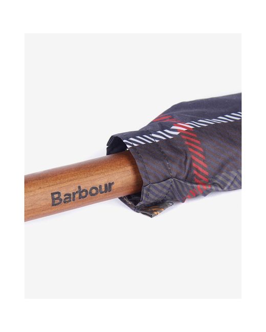 Barbour Gray Tartan Wooden Handle Walking Umbrella