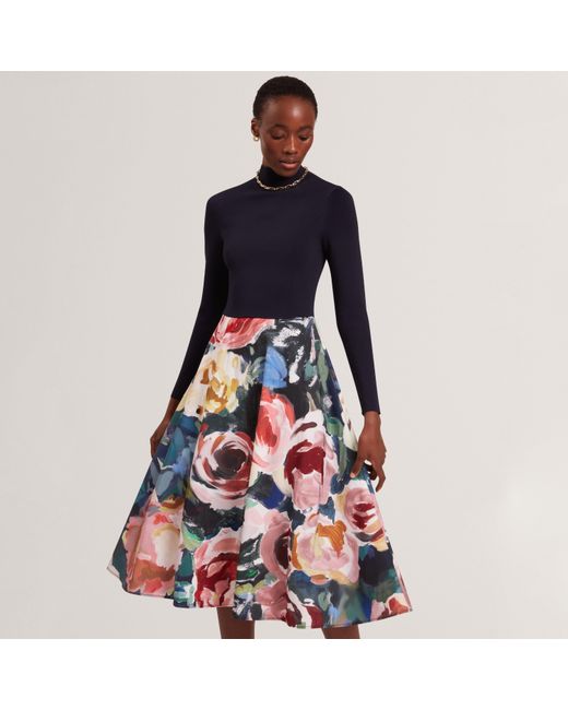 Ted Baker Blue Print Midi Tea Dress