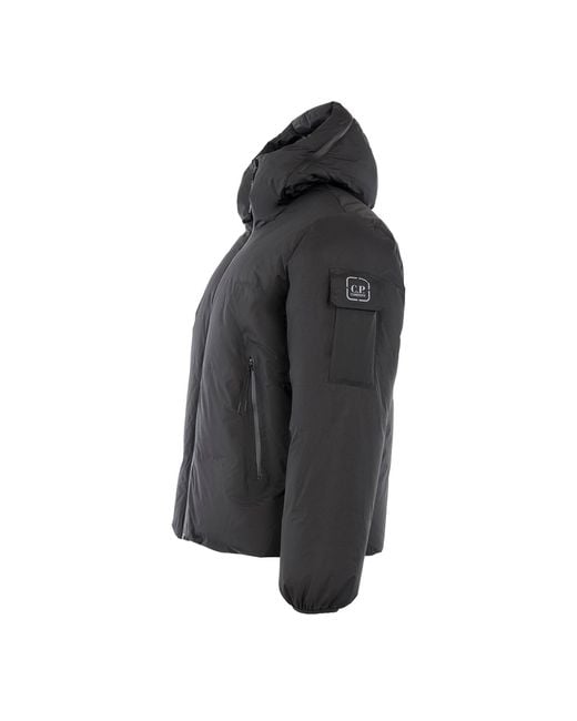 CP COMPANY METROPOLIS Black Pertex Hooded Medium Puffer Jacket for men