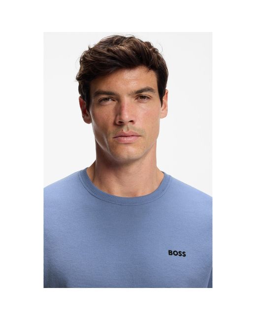 Boss Blue Bodywear Waffle T-Shirt With Structured Design for men
