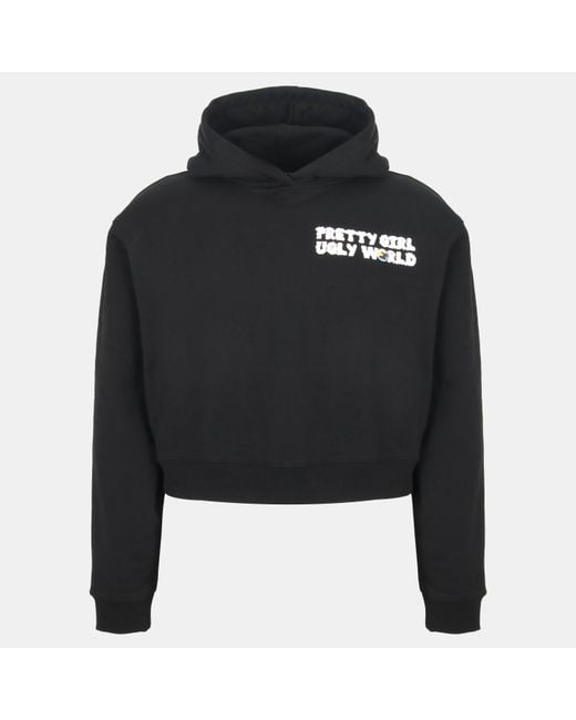 PRETTY BOY UGLY WORLD Black Cotton Long Sleeve Cropped Oversized Fit Hoodie