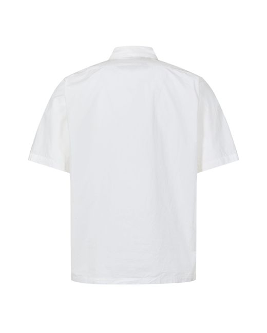 C P Company White Short Sleeve Embroidered Logo Shirt for men
