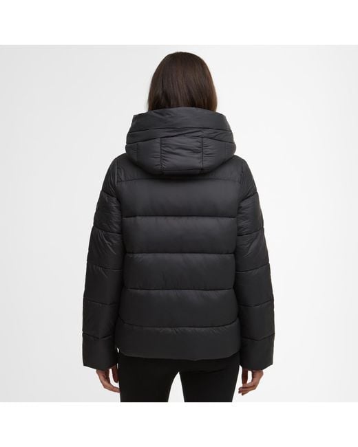 Barbour Black Olivios Hooded Long Sleeve Full Zip Short Puffer Jacket