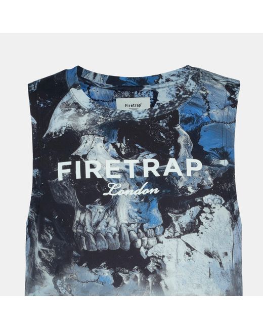 Firetrap Blue Sub Lightning Print Cotton Muscle Vest for men