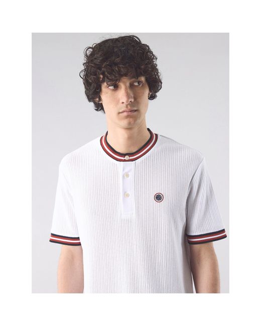 Pretty Green White Pg Cressa Grandad Regular Fit T-Shirt for men