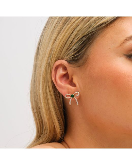 Jon Richard Metallic Plated Emerald Crystal Bow Studs