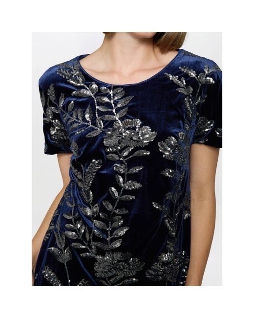 Gina Bacconi Black Cleopatra Embroidered Velvet Dress