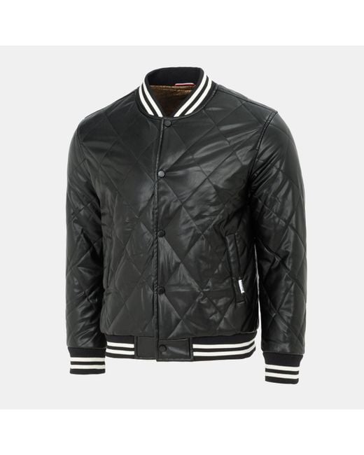 Firetrap Black Faux Leather Button Long Sleeve Quilted Jacket for men