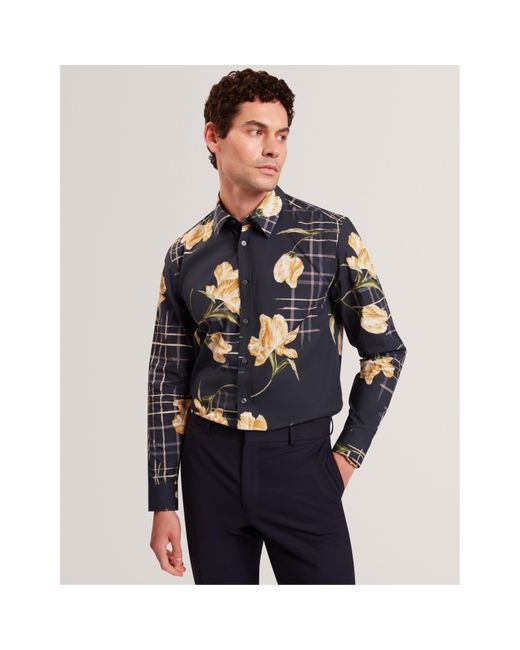 Ted Baker Blue Long Sleeve Patterned Shirt for men