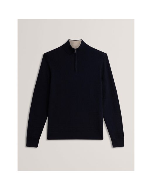 Ted Baker Blue Stitch Half Zip Knitted Top for men