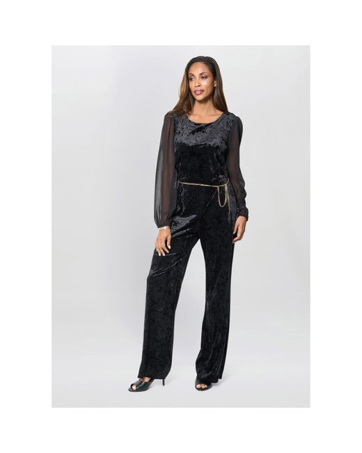 Gina Bacconi Black Alaska Velvet Jumpsuit With Sheer Sleeve