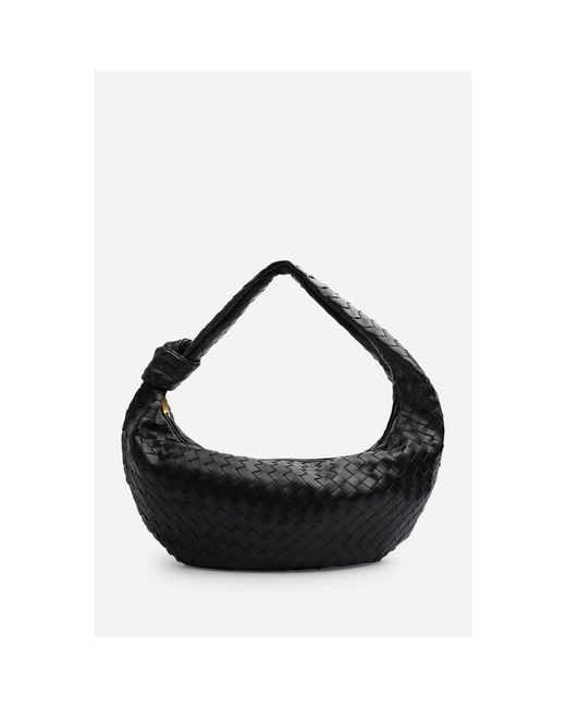 Where's That From Black Wheres Knotted Strap Woven Shoulder Bag