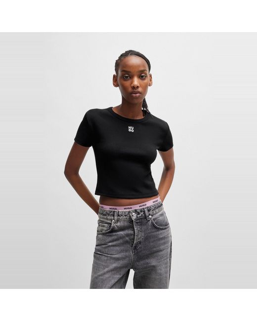 HUGO Black Delanor Cropped T-Shirt