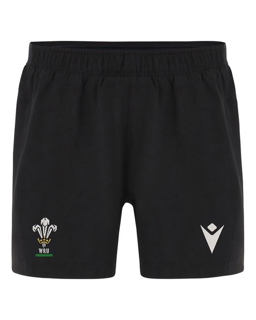 MACRON Black Wales Rugby Training Shorts 2024 Adults for men