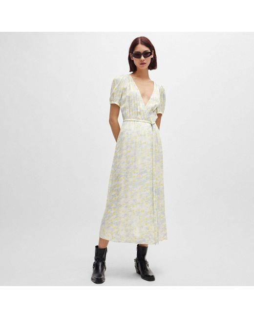 HUGO Natural Kikoni-1 Wrap-Front Dress
