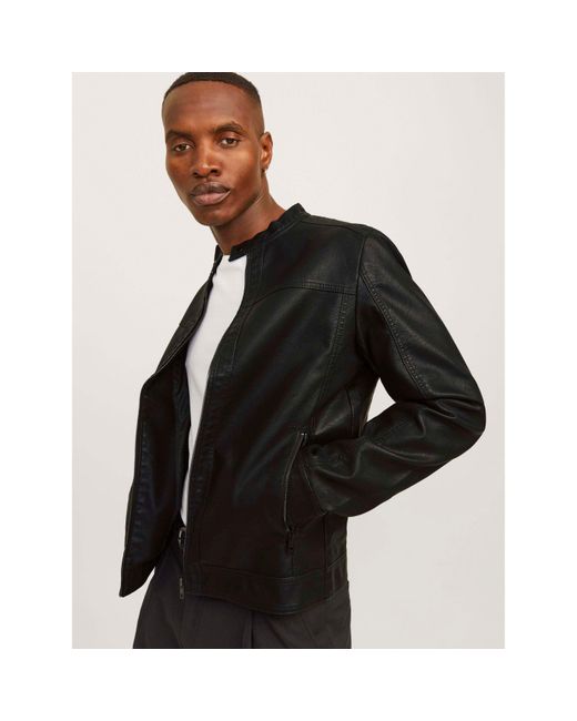 Jack & Jones Black Warner Faux Leather Jacket for men