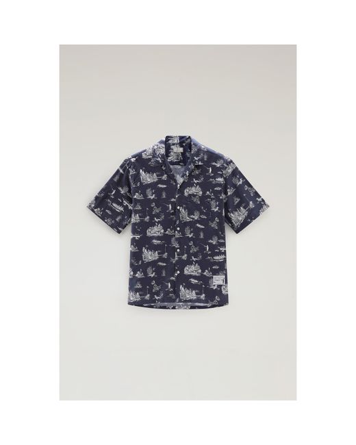 Woolrich Blue Zavikon Short-Sleeve Oxford Shirt for men