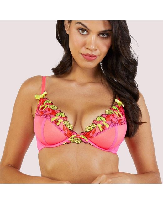 Playful Promises Red Magda Neon Cocktail Embroidery Plunge Bra