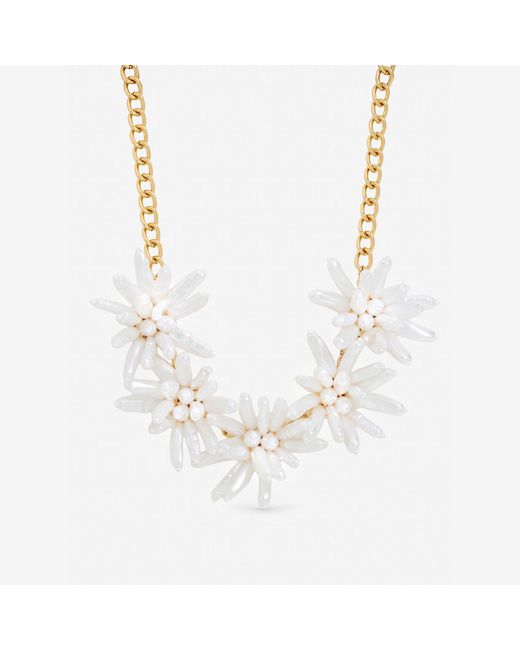 Mood Metallic Statement Pearl Floral Neckalce
