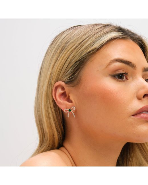 Jon Richard Metallic Plated Emerald Crystal Bow Studs