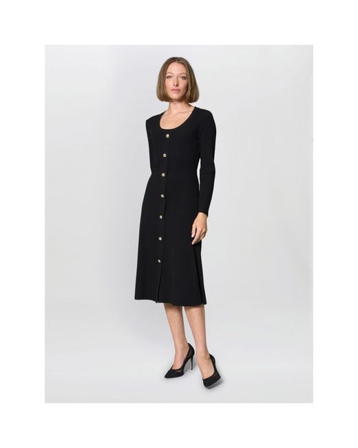 Gina Bacconi Black Cher Button Front Knit Midi Dress
