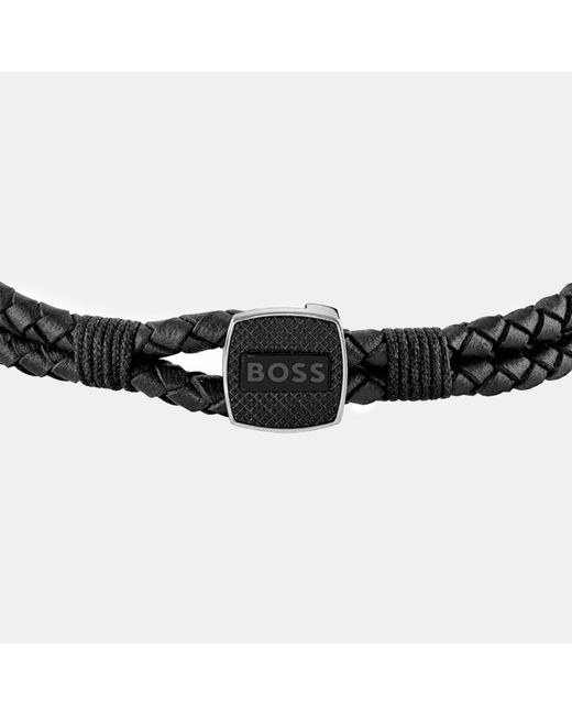 Boss Black Seal Braided 3Mm Leather Bracelet for men