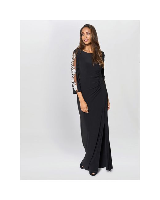 Gina Bacconi Black Suzie Embroidered Sleeve Maxi Dress